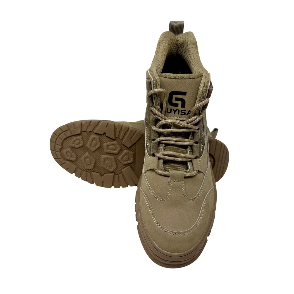 GUYISA Safety Tan Work Hiking Boots Mid Top Steel Toe GB21148-2020 Men's Sz 44
